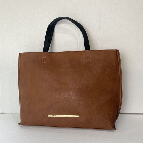Steve Madden Brown Tote Double Handled Inside Zipper Pocket 2 Open Pockets Large - Picture 13 of 14